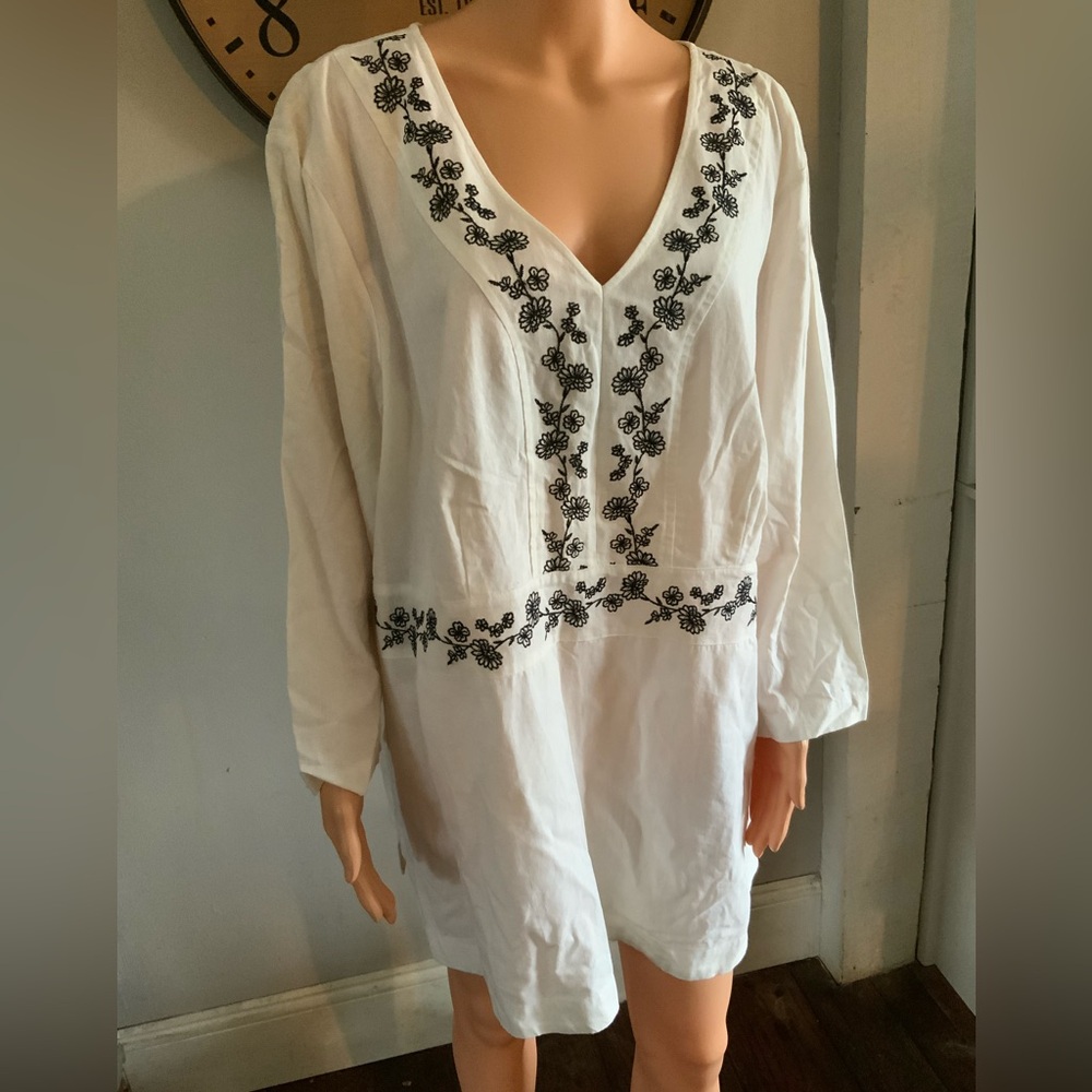 White Tunic with Black Embroidery